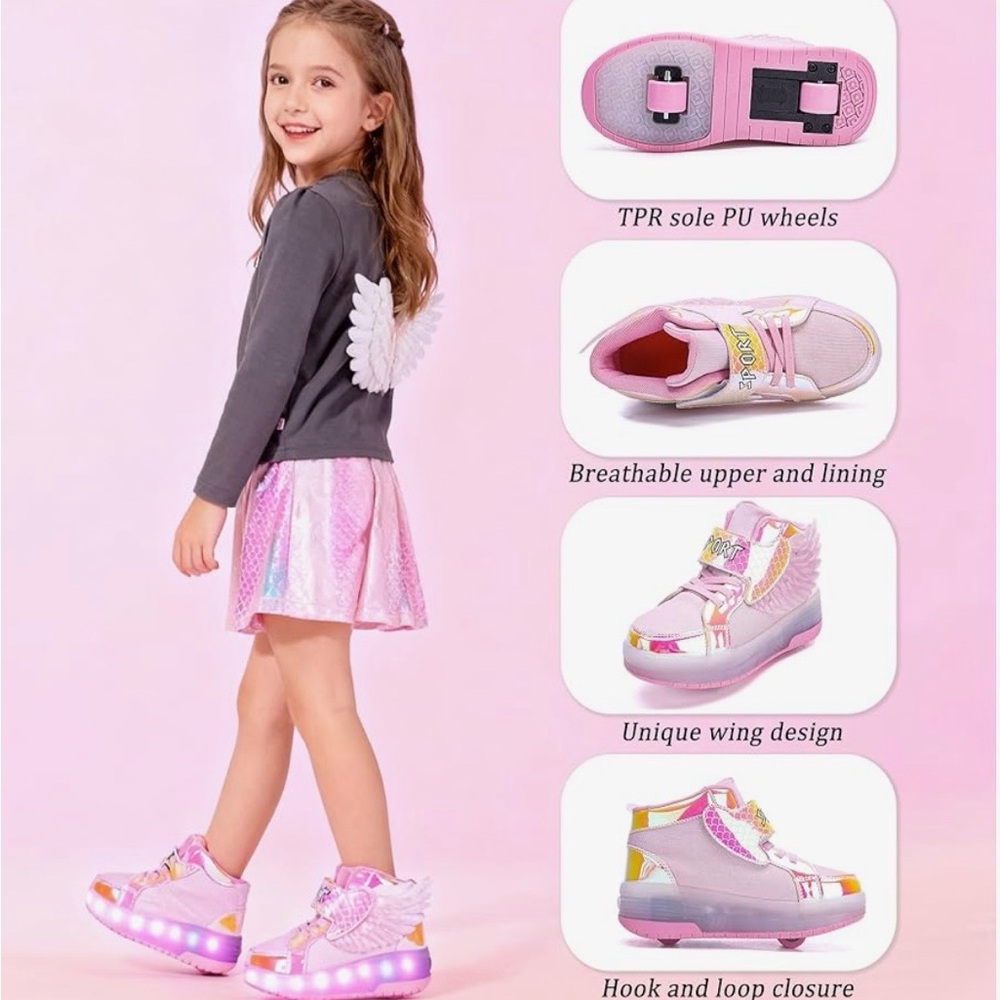 Little Girls Shoe Bundle - Aikuass LED roller sneakers and Dream Pairs booties - Picture 4 of 16